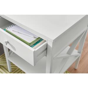 Oakley Rectangular White Wood 1 Drawer End Table with X Side Detail (18 in. W x 24 in. H)
