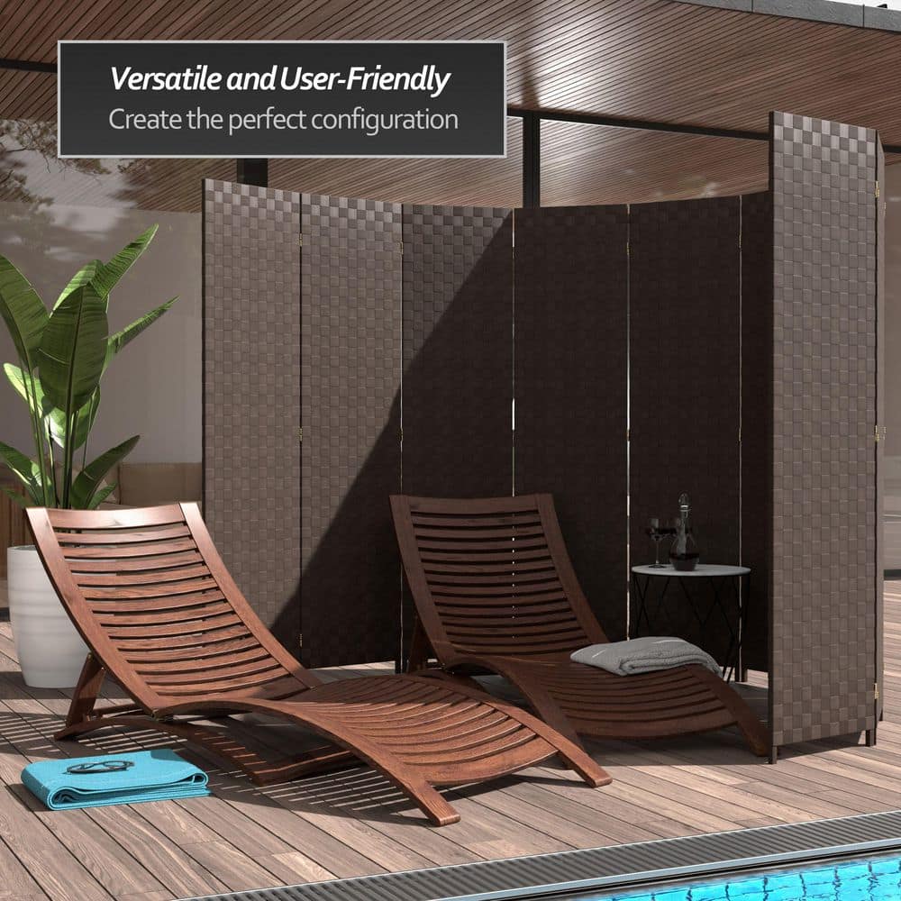 Dark Brown Vinyl Folding Floor Screen with Spruce Wood Frame