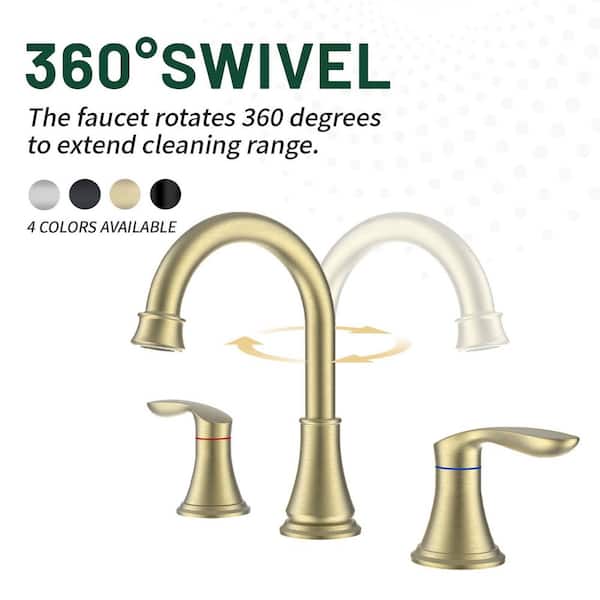 8 in. Widespread Double Handle Bathroom Faucet with Drain Kit Included in Brushed Gold