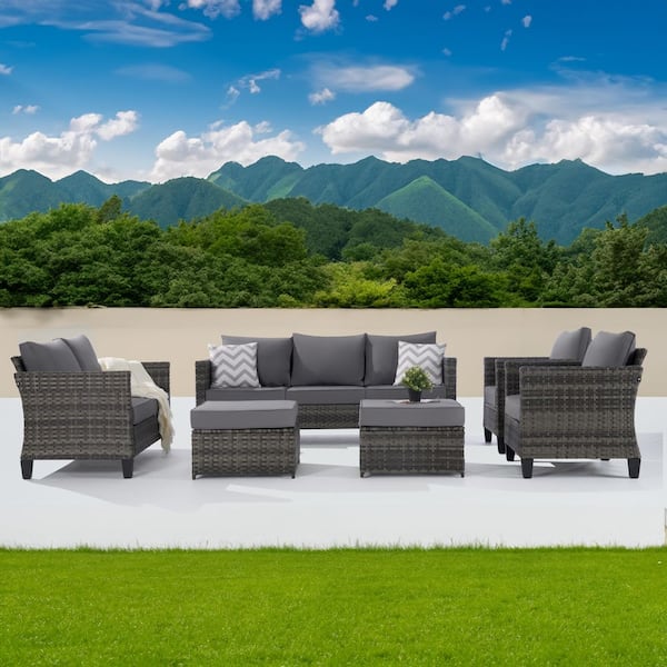 SANSTAR 6-Piece Wicker Patio Sectional Sofa Set with Coffee Table and Ottomans, Gray