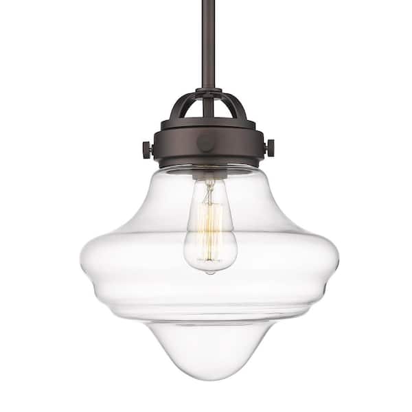 JAZAVA 60 -Watt 1-Light Oil Rubbed Bronze Shaded Pendant Light with Clear Glass Shade, No Bulbs Included
