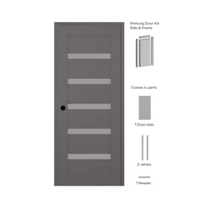 Leora DIY-Friendly 18 in. x 80 in. Right-Hand 5-Lite Frosted Glass Gray Matte Composite Single Prehung Interior Door