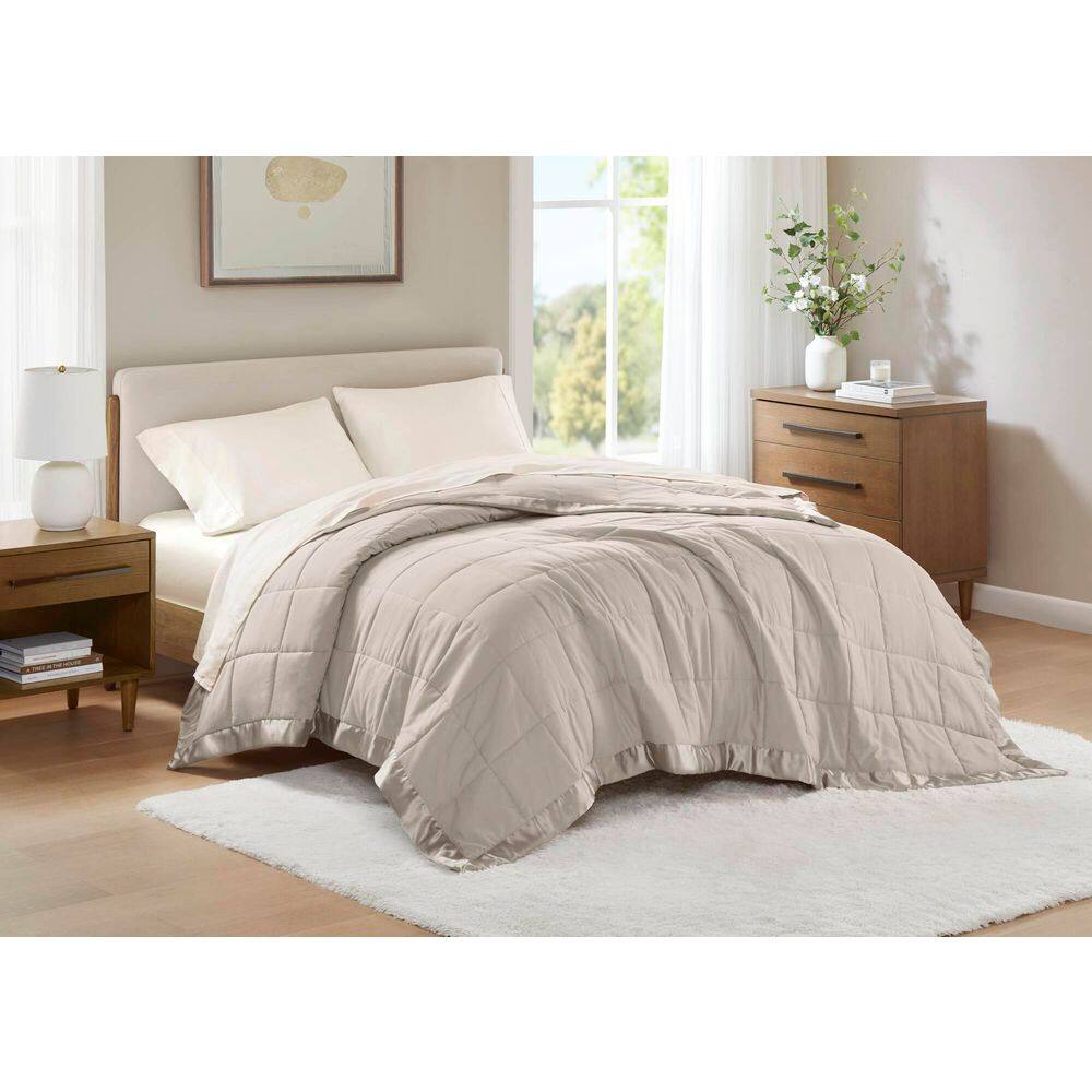 King Size Gray Down Alternative Blanket with Satin Trim