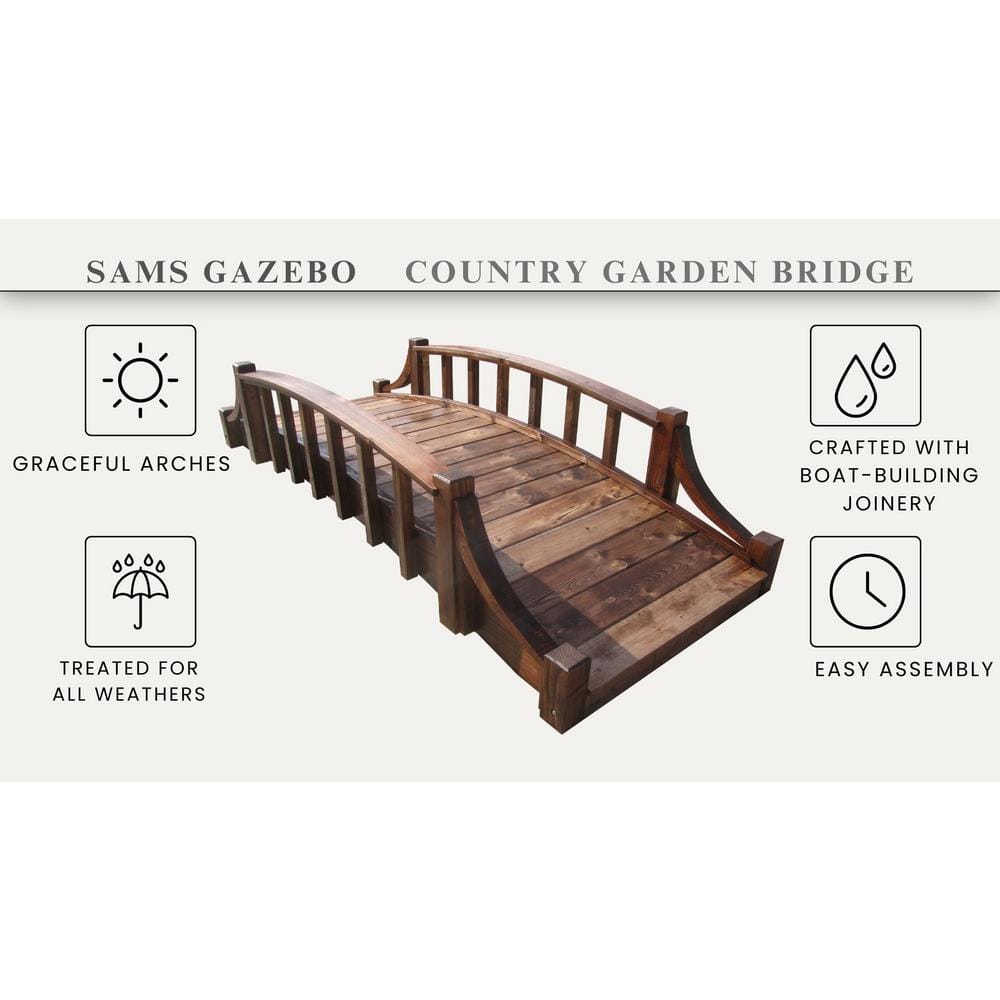 6-Foot Brown Wood Garden Bridge with Arched Design