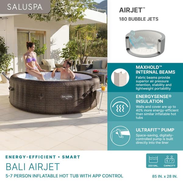 SaluSpa Bali Smart 7-Person Spa with 180 Jet App 120-Volt Inflatable Hot Tub with Energy Sense Cover