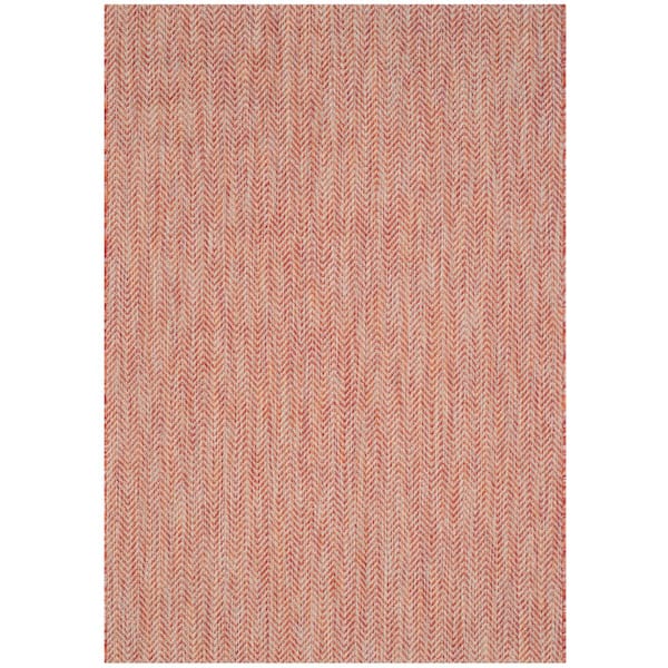Courtyard Red/Beige 4 ft. x 6 ft. Solid Color Chevron Indoor/Outdoor Area Rug