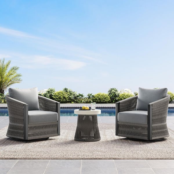 SPRUCE & SPRING Eleanor Gray Fabric Woven Swivel Arm Chair and Side Table Set for Ourdoor and Indoor,Fully Assembled,Weather Resistant