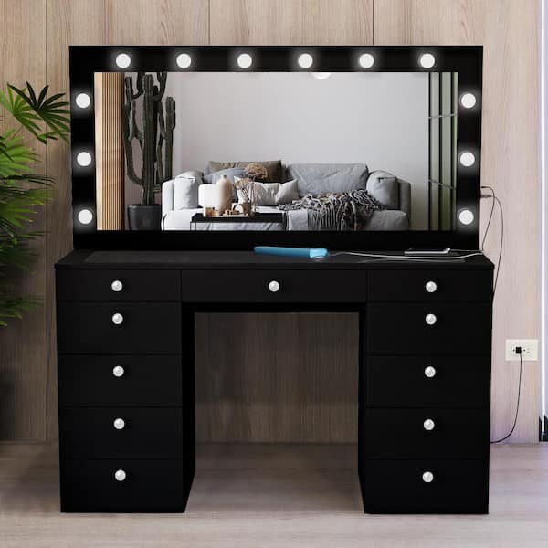 BOAHAUS Orla Black Finish, 11 Drawers 63 in. W Dresser with Mirror