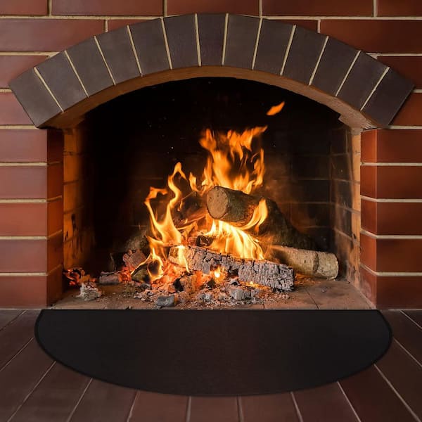 Angel Sar - 3.5 ft. x 2 ft. Black Half Round Hearth Rug, Fireproof Fireplace Mat Protects Floors from Sparks Embers