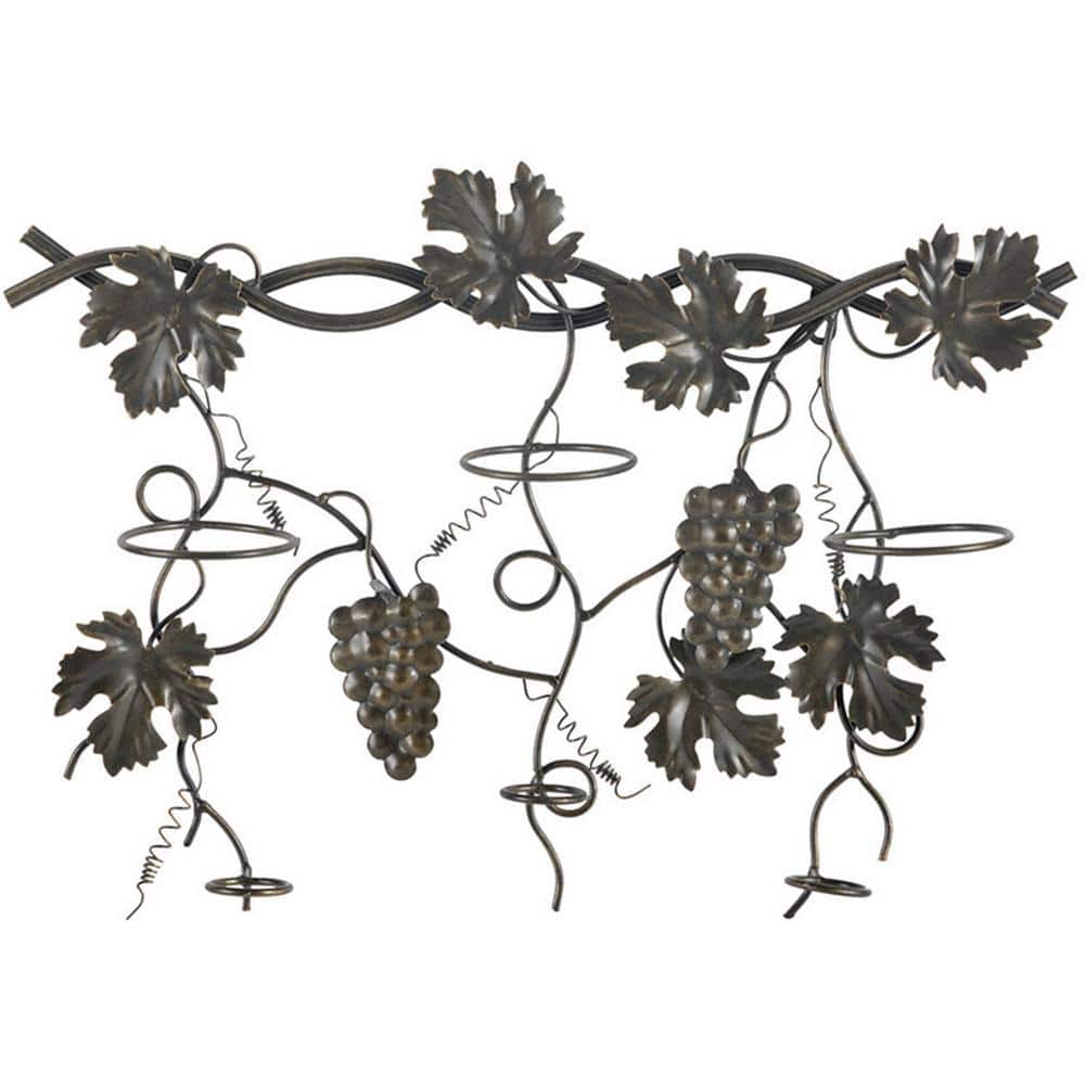 Benjara 3-Bottle Black Metal Wall Hanging Wine Rack