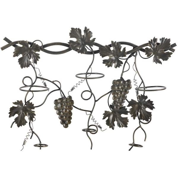 Benjara 3-Bottle Black Metal Wall Hanging Wine Rack