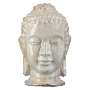 Distressed White Ceramic Buddha Head Garden Statue