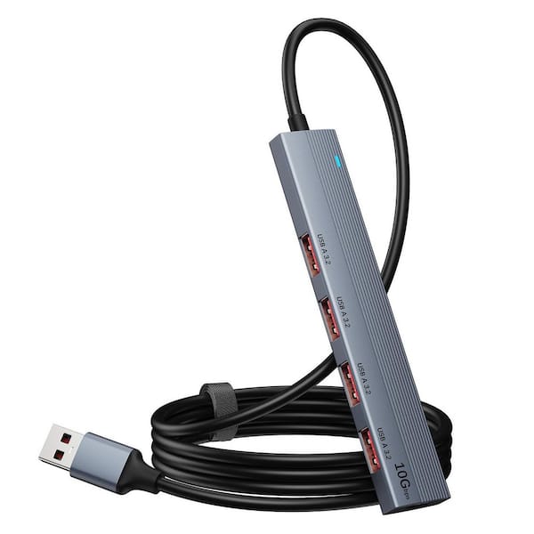 Lukyamzn USB 3.2 Hub with 4-USB A 3.2-Ports and Type-C Power Port 10Gbps Data Transfer 4 ft. Extended Cable Gen 2-Splitter