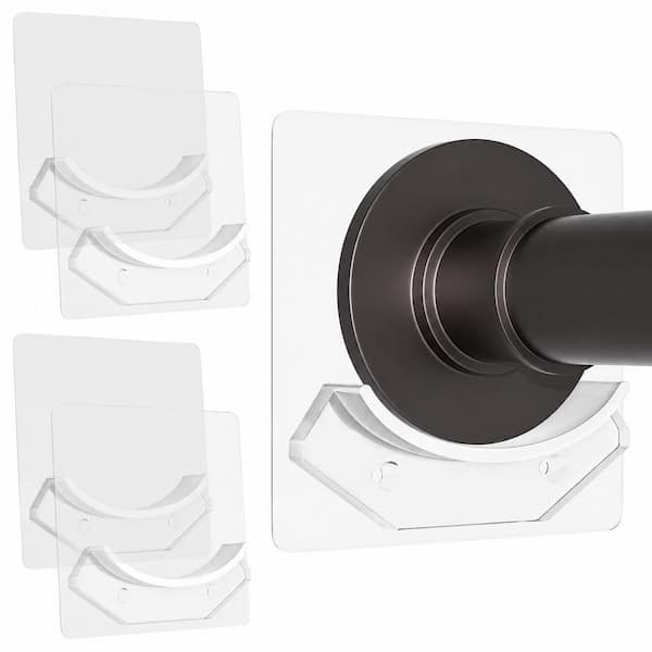 4-Pack Adhesive Shower Curtain Rod Holder No-Drill Clear Acrylic 60 lb. Heavy-Duty Wall Mount Bracket