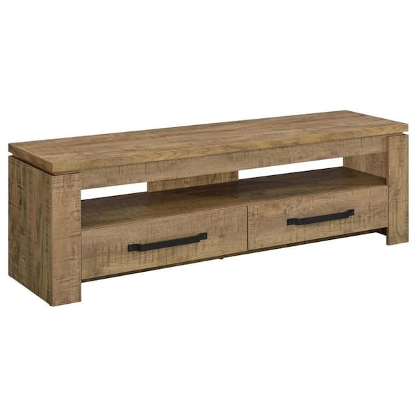 Benjara 59 in. Brown and Black Wood TV Stand Fits TVs up to 65 in. with 2 Drawers