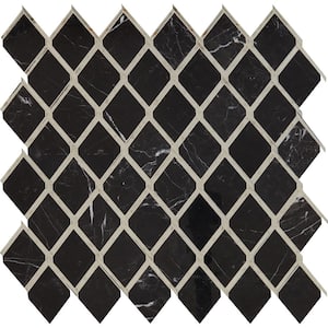 Lavaliere Nero Marquina Polished 12 in. x 12-1/2 in. Marble Chain Link Mosaic Tile (15.75 sq. ft./Case)