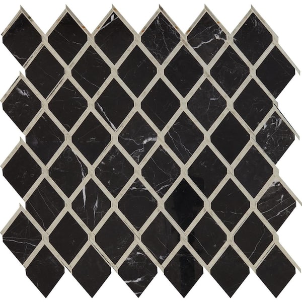 Daltile Lavaliere Nero Marquina Polished 12 in. x 12-1/2 in. Marble Chain Link Mosaic Tile (15.75 sq. ft./Case)