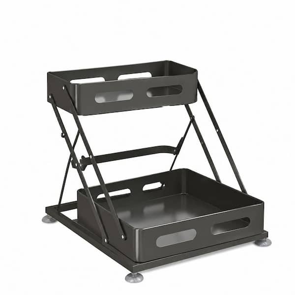 3-Tier Foldable Spice Rack Organizer with 2 Adjustable Heights and Rust-Resistant Coating, Black