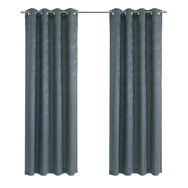 Habitat Portland Steel Blue Polyester Jacquard 52 in. W x 108 in. L Grommet Indoor Light Filtering Curtain (Single Panel)