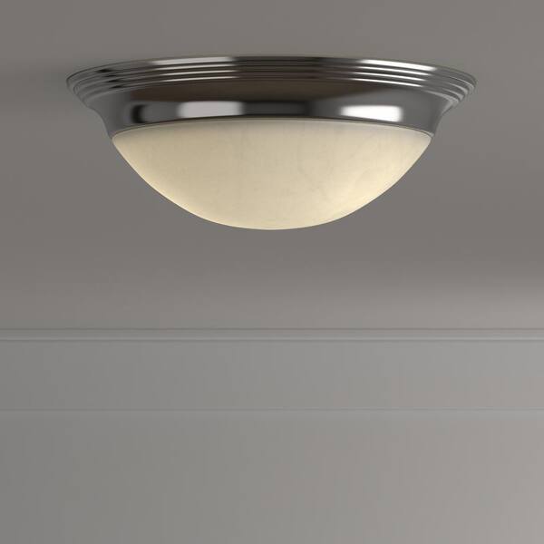 Progress Lighting Alabaster Glass Collection 11.5 in. 1-Light Hallway Chrome Flush Mount