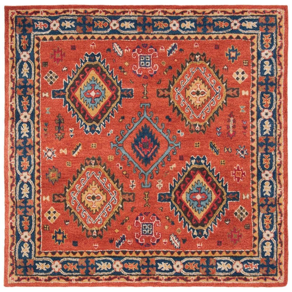 Elegant Traditions Hand-Tufted Wool Area Rug in Rust/Navy, 6' Square
