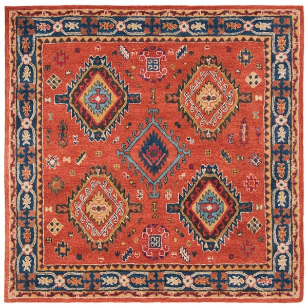 SAFAVIEH Heritage Rust/Navy 6 ft. x 6 ft. Square Border Area Rug