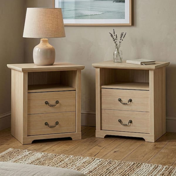 Dena Oak 2-Drawer 22 in. W Nightstand Set of 2