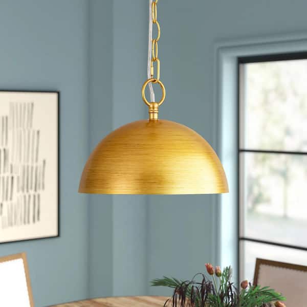 Sidra 1-Light 9.8 in. Industrial Retro Handmade Brushed Gold Dome Pendant Light