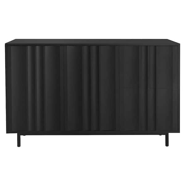 47.20 in. W x 15.70 in. D x 29.50 in. H Black Wave Pattern Linen Cabinet with 2-Doors and 2-Drawers