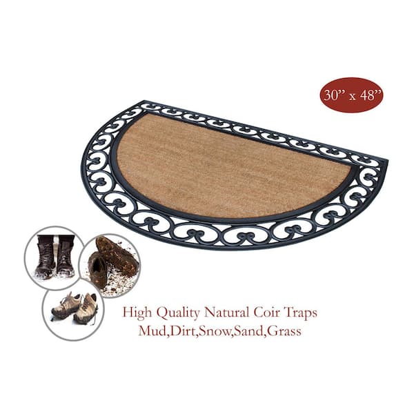 A1hc Rubber Dirt Trapper Heavy Weight Doormat 18 inchx 30 inch, Black Floral Border Plain Coir, Size: 18 inch x 30 inch