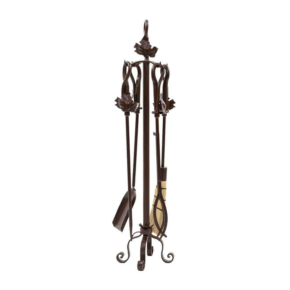 Minuteman International 4 Piece Maple Leaf Wrought Iron Fireplace Tool Set