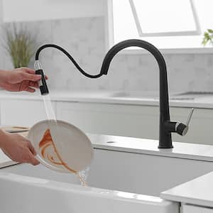 Single-Handle Touchless Gooseneck Pull Down Sprayer Kitchen Faucet in Matte Black