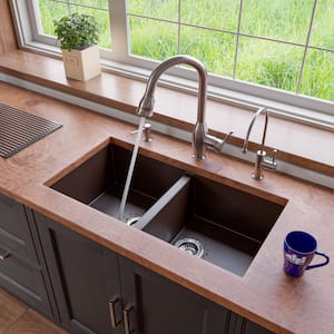 Undermount Granite Composite 33.88 in. 50/50 Double Bowl Kitchen Sink in Chocolate