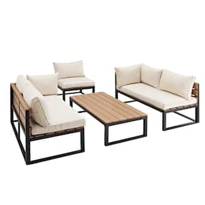 4-Piece Natural All-Weather Outdoor Aluminum Conversation Set with Cream Cushions