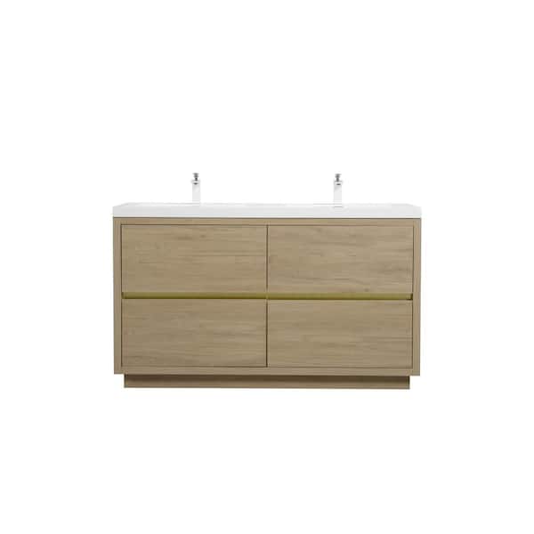 Lafarre 59.06 in. W x 19.69 in. D Double Sink Freestanding Bath Vanity in Natural Oak with White Resin Top Assembled