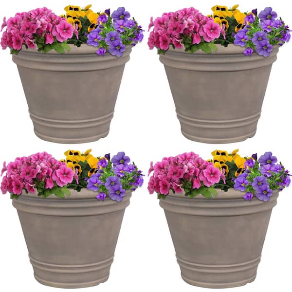 Franklin 20 in. Beige Outdoor Resin Flower Pot Planter (4-Pack)