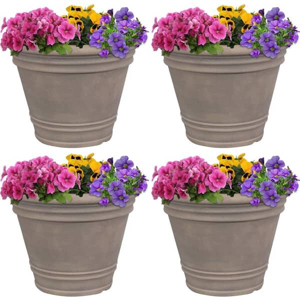 4 Pcs Retro Flower Pot Outdoor,13.7 Plastic Plant Pots, JOFAMY