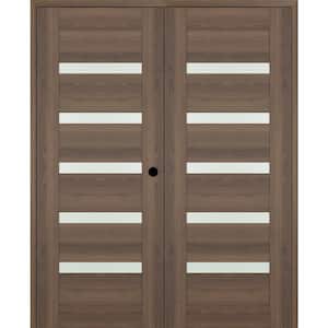 Vona 07-04 56 in. W. x 96 in. Left Active 5-Lite Frosted Glass Pecan Nutwood Wood Composite Double Prehend Interior Door
