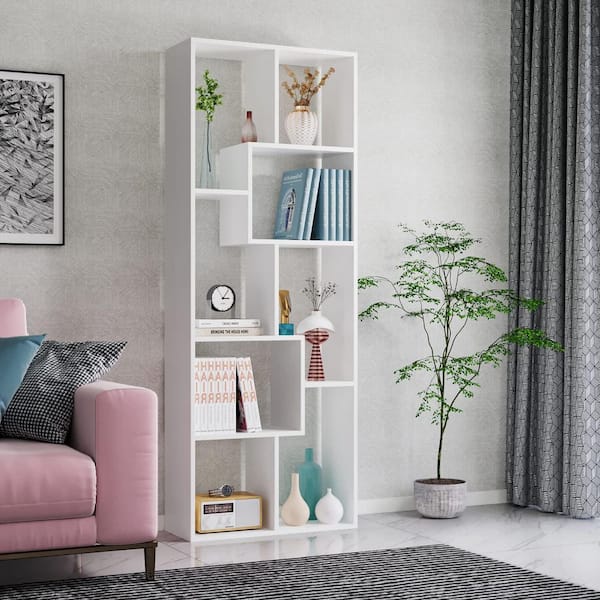 Josue 70.87 in. Tall White Wood 5-Shelf Display Bookcase