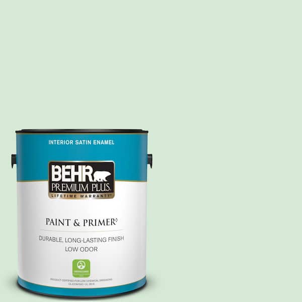 BEHR PREMIUM PLUS 1 gal. #M410-1 Jade Mist Satin Enamel Low Odor Interior Paint & Primer