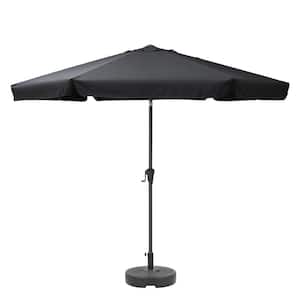 10 ft. Steel Market Round Tilting Patio Umbrella and Base in Black