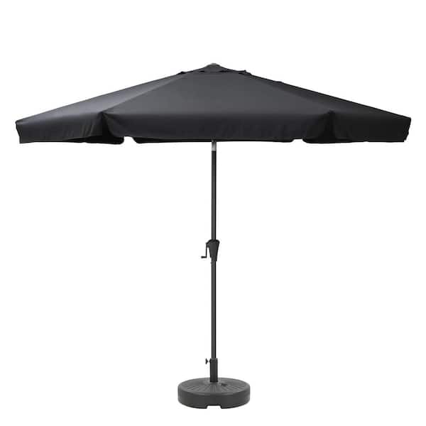 CorLiving 10 ft. Steel Market Round Tilting Patio Umbrella and Base in Black