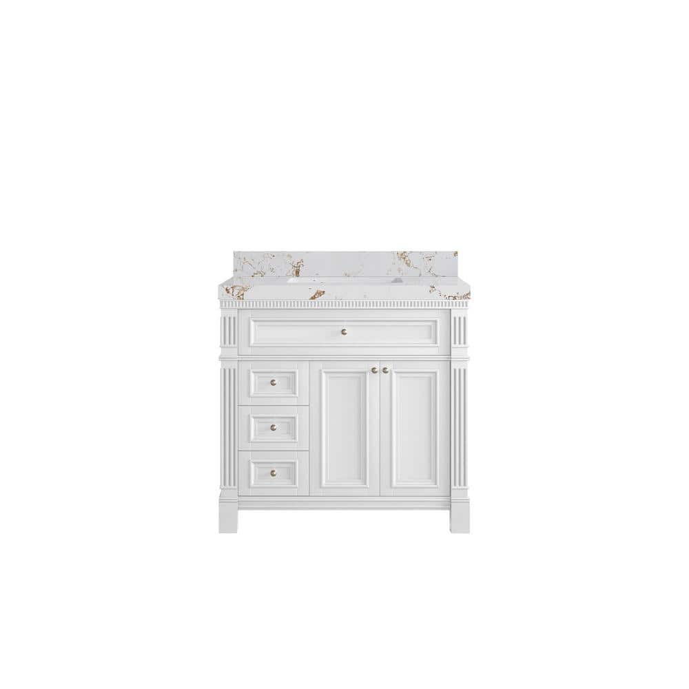Paris 36 in. W x 22 in. D x 36 in. H Single Sink Bath Vanity Center in White with 2 in. Viola Gold qt. Top price history on PriceWatchPro