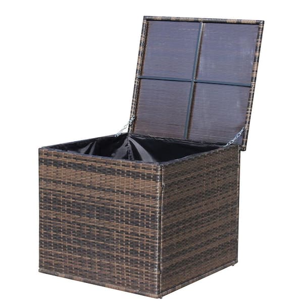 67.5 Gallon PE Rattan Wicker Deck Box : Outdoor Storage Box Perfect for Patio Cushions & Pool Toys (Brown)