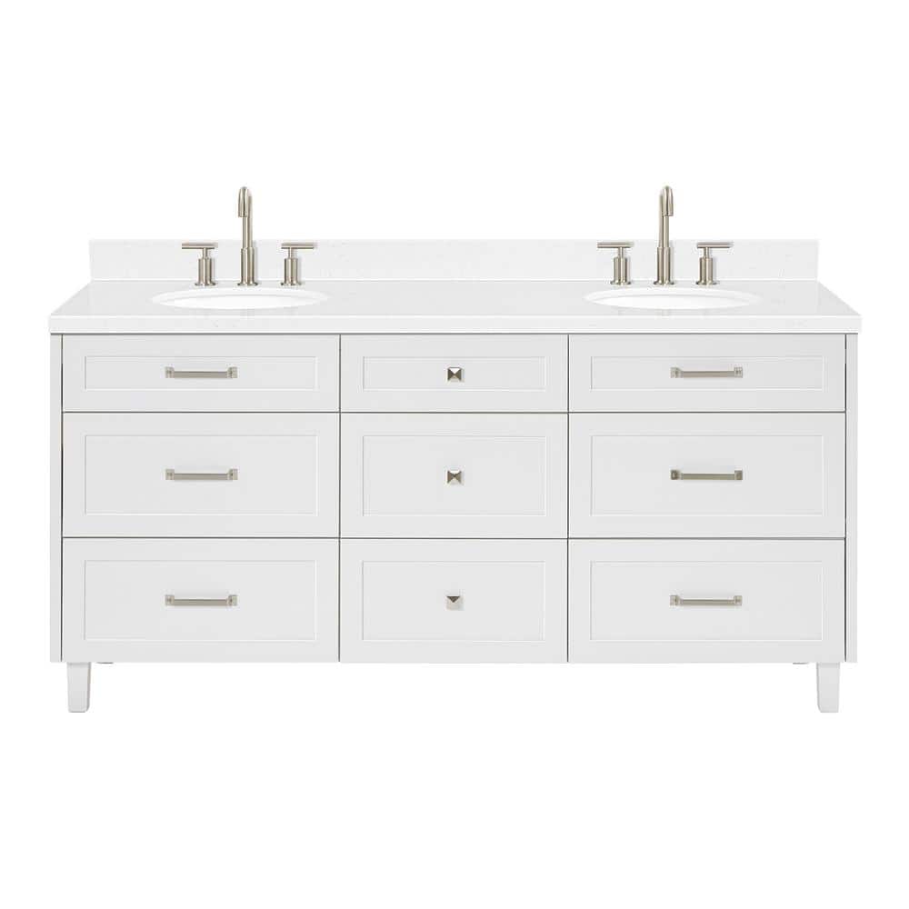 White Double Sink Bathroom Vanity with Carrara Quartz Top