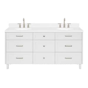 Monroe 72 in. W x 22 in. D x 36 in. H Double Oval Sink Bath Vanity in White with Carrara White Quartz Top