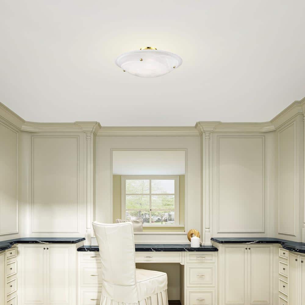 Oasis Polished Brass 4-Light Flush Mount with White Alabaster Glass