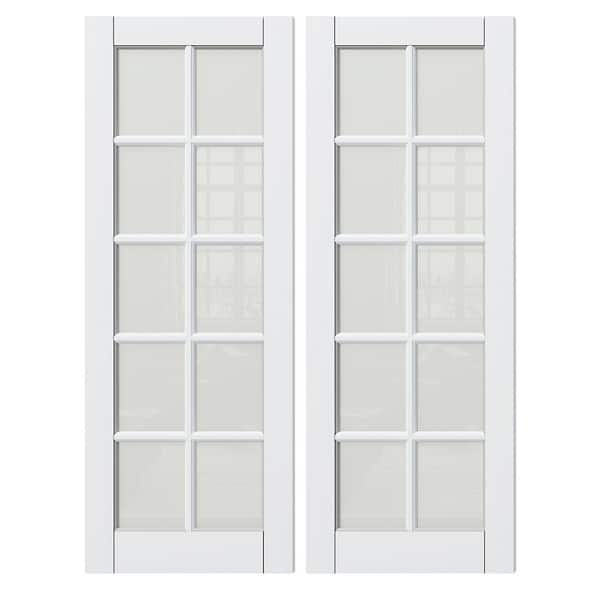 60 in. x 80 in. (Double 30 in. W) 10-Lite, White Primed, No Bore, Frosted Glass, Finished MDF Wood Interior Door Slab