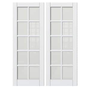 60 in. x 80 in. (Double 30 in. W) 10-Lite, White Primed, No Bore, Frosted Glass, Finished MDF Wood Interior Door Slab