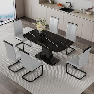 63.00 in. Black Glass Rectangular X Shaped Pedestal Dining Table Seats 6